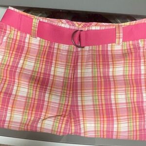 Kim Rogers 4 Pocket Vibrant Pink Plaid Belted Shorts NWOT